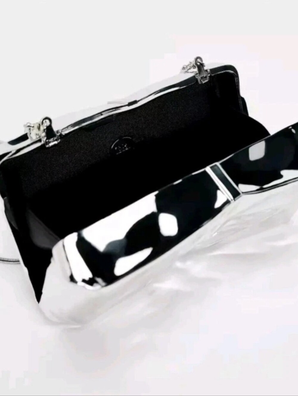 Zara Metallic Minaudiere Box Clutch Bag Chain Reflective Silver 6509/310 New - Picture 3 of 5